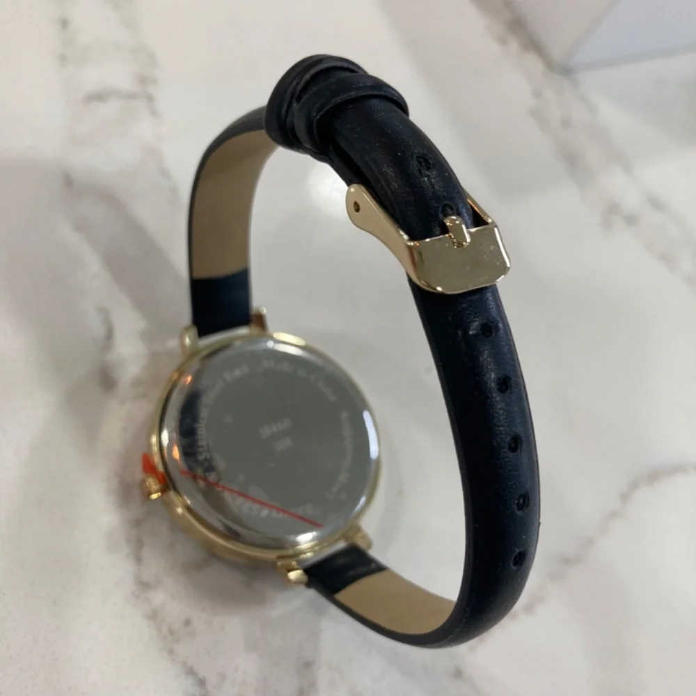 Ann Taylor Factory Crystal Heart Print Black Leather Band Watch